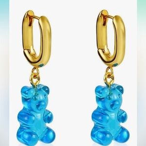 Gold and Blue Bear Earrings